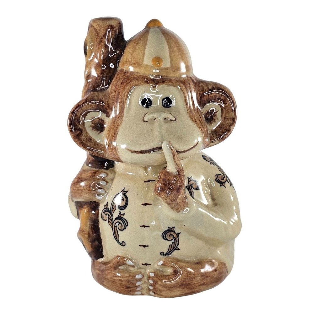 Monkey Chimpanzee Statue Shushing Holding Stick Branch Club